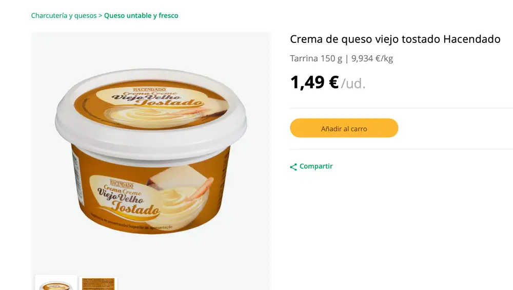 Crema de queso viejo tostado Hacendado