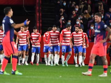 Los jugadores del Granada celebran el 1-1 ante el Atlético