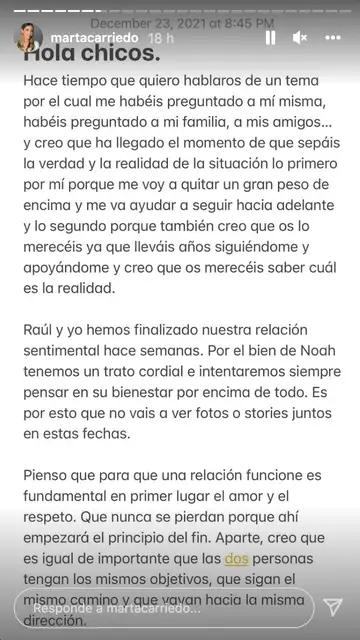 Marta Carriedo anuncia la ruptura con su pareja cinco meses después de dar a luz a su primer hijo Marta Carriedo anuncia la ruptura con su pareja cinco meses después de dar a luz a su primer hijo