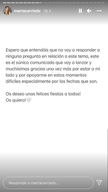 Marta Carriedo anuncia la ruptura con su pareja cinco meses después de dar a luz a su primer hijo