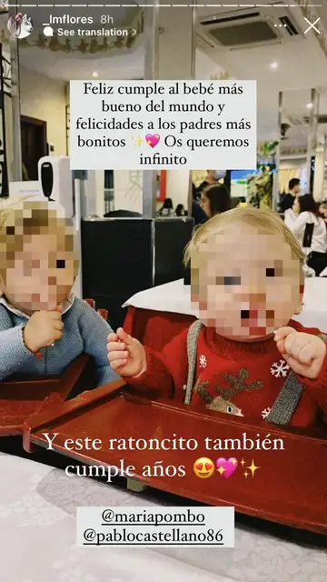 Laura Matamoros felicita a Martín, el hijo de María Pombo y Pablo Castellano, en su primer cumpleaños Laura Matamoros felicita a Martín, el hijo de María Pombo y Pablo Castellano, en su primer cumpleaños