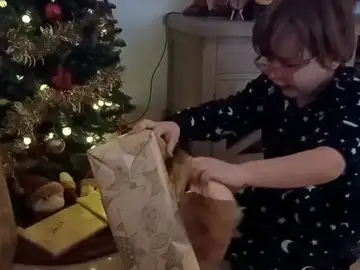 Los niños abren los regalos que los Reyes Magos han dejado para ellos.