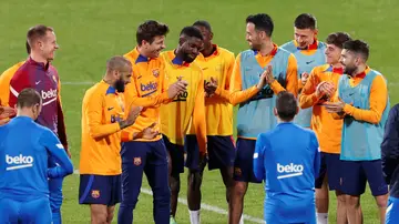 Los jugadores del Barcelona en el estadio Príncipe Faisal de Riad, capital de Arabia Saudí Los jugadores del Barcelona en el estadio Príncipe Faisal de Riad, capital de Arabia Saudí