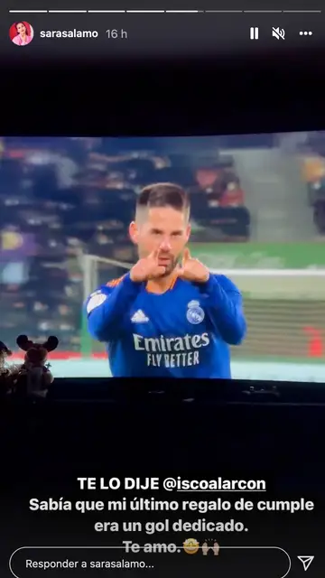 Isco dedicándole un gol a Sara Sálamo Sara Sálamo