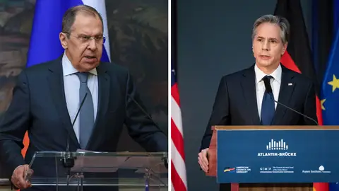 El ministro ruso de Asuntos Exteriores, Sergei Lavrov, y el secretario de Estado de EE.UU., Antony Blinken. El ministro ruso de Asuntos Exteriores, Sergei Lavrov, y el secretario de Estado de EE.UU., Antony Blinken.