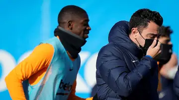 Ousmane Dembelé, durante un entrenamiento con el Barcelona