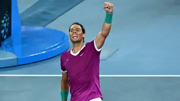 Rafa Nadal celebra su victoria ante Matteo Berrettini Rafa Nadal celebra su victoria ante Matteo Berrettini