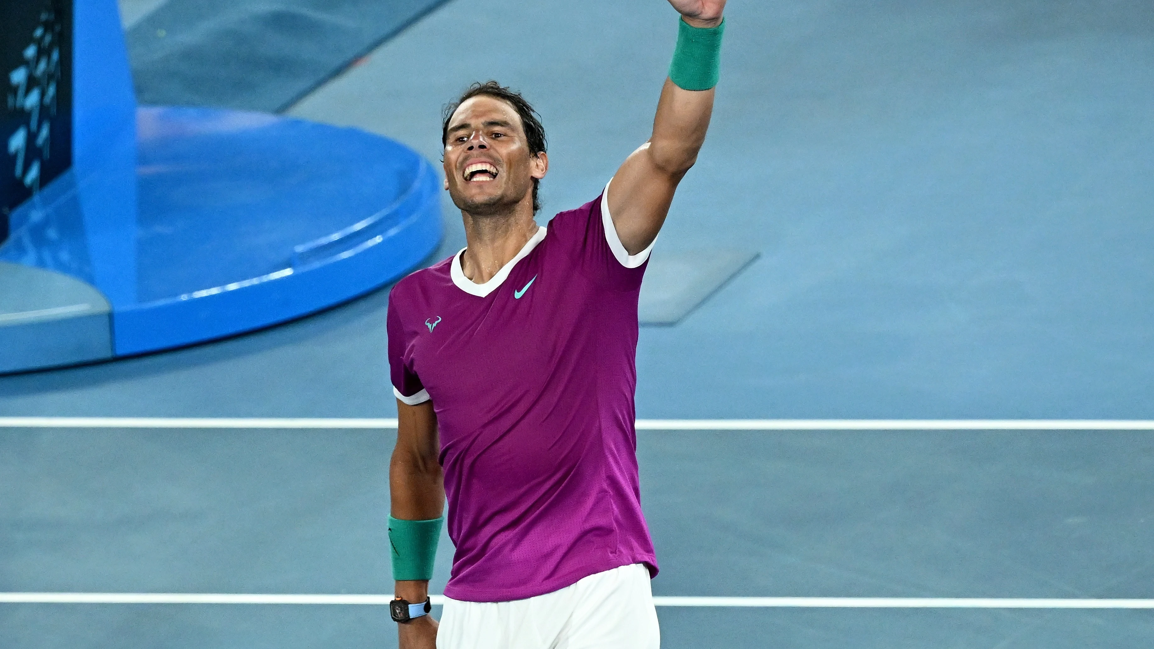 Rafa Nadal celebra su victoria ante Matteo Berrettini Rafa Nadal celebra su victoria ante Matteo Berrettini