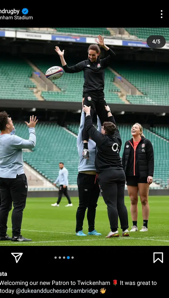 Kate Middleton entrenando con el equipo de rugby