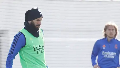 Benzema, en el entrenamiento antes del PSG Benzema, en el entrenamiento antes del PSG