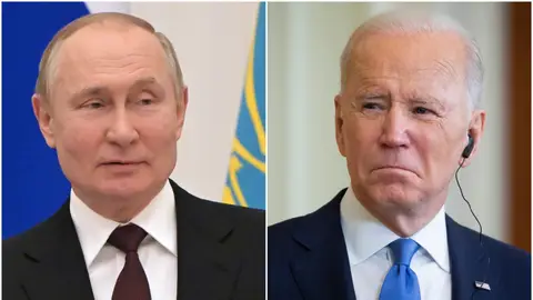 Cara a cara de Joe Biden y Vladimir Putin Cara a cara de Joe Biden y Vladimir Putin
