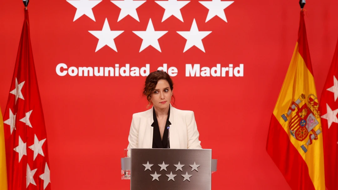 - La presidenta de la Comunidad de Madrid, Isabel Díaz Ayuso durante la rueda de prensa ofrecida en la Real Casa de Correos de Madrid este jueves. - La presidenta de la Comunidad de Madrid, Isabel Díaz Ayuso durante la rueda de prensa ofrecida en la Real Casa de Correos de Madrid este jueves.