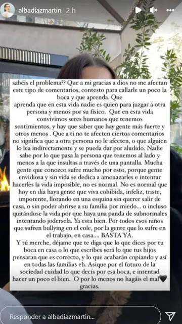 El mensaje de Alba Díaz en contra de los mensajes de odio El mensaje de Alba Díaz en contra de los mensajes de odio