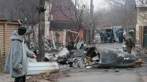 Un aparato militar derribado en Kiev Un aparato militar derribado en Kiev