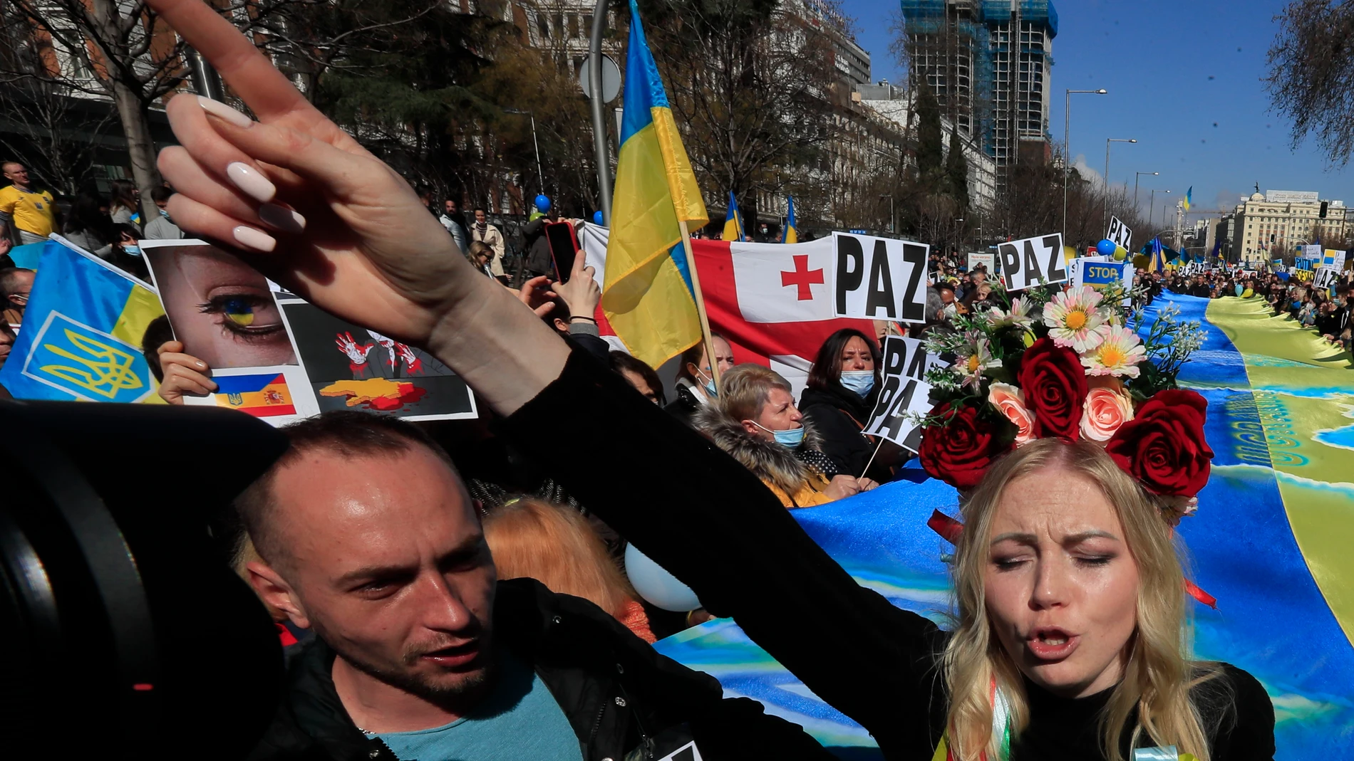 Concentración en Madrid contra la invasión rusa en Ucrania