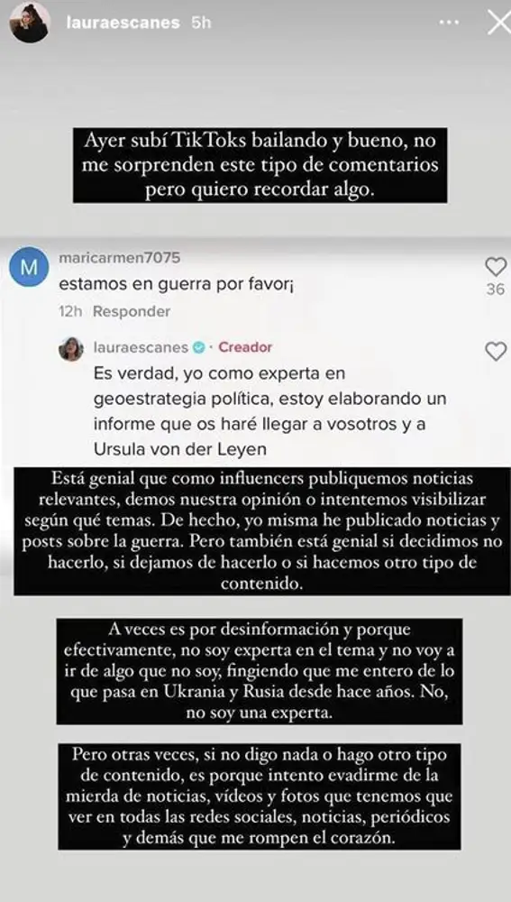Laura Escanes responde así a quienes le recriminan su actitud frente a la invasión rusa en Ucrania
