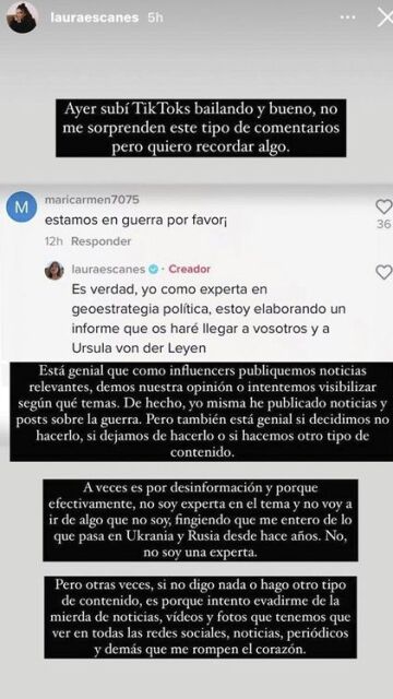 Laura Escanes responde así a quienes le recriminan su actitud frente a la invasión rusa en Ucrania