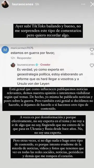 Laura Escanes responde así a quienes le recriminan su actitud frente a la invasión rusa en Ucrania Laura Escanes responde así a quienes le recriminan su actitud frente a la invasión rusa en Ucrania