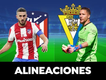 Alineaciones del Atlético de Madrid - Cádiz en el partido de hoy de la Liga Santander