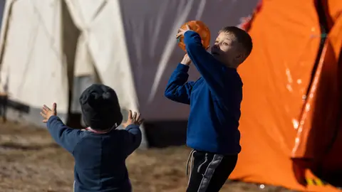 Campamento de refugiados ucranianos en Budomierz, Polonia Campamento de refugiados ucranianos en Budomierz, Polonia