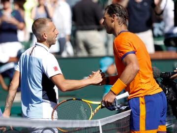 Rafa Nadal y Evans tras el partido de Indian Wells