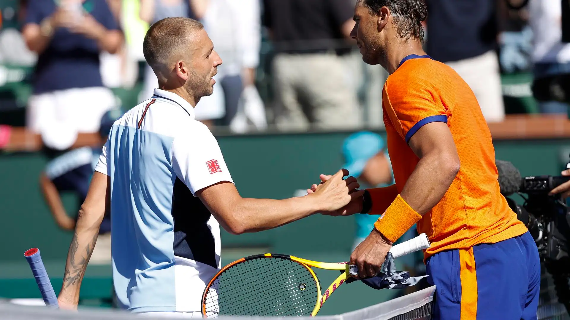 Rafa Nadal y Evans tras el partido de Indian Wells