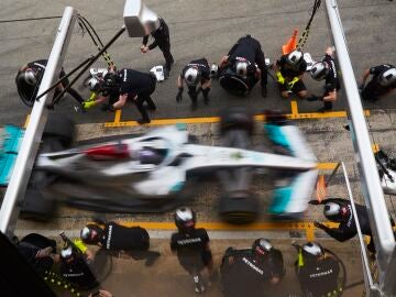 El Mercedes, durante los test de Fórmula 1