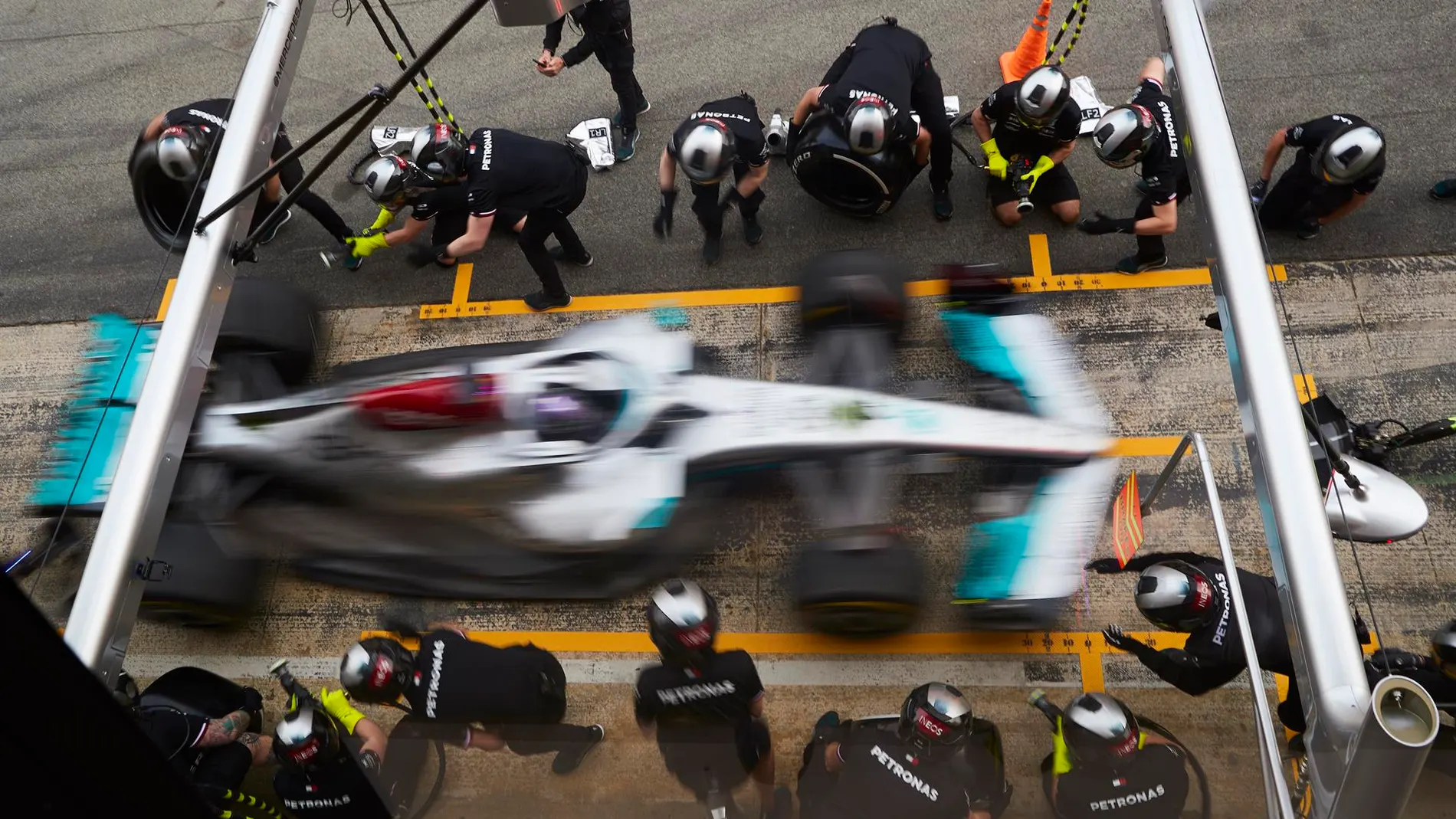 El Mercedes, durante los test de Fórmula 1