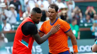 Rafa Nadal, tras tumbar a Nick Kyrgios Rafa Nadal, tras tumbar a Nick Kyrgios