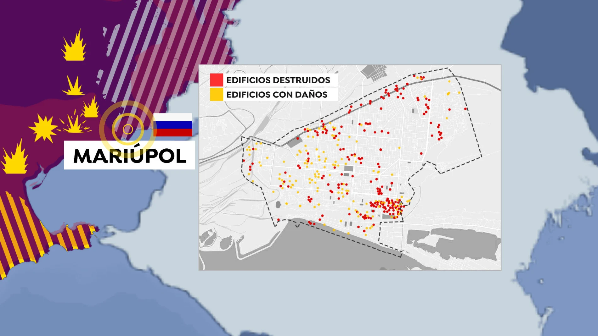 Mapa edificios destruidos en Mariúpol
