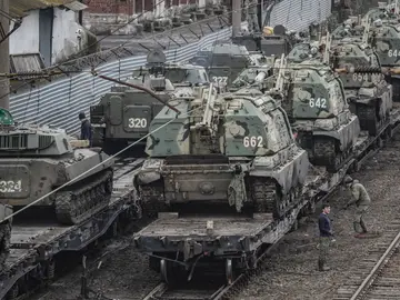 Vehículos militares rusos, en una fotografía del pasado 23 de febrero. Vehículos militares rusos, en una fotografía del pasado 23 de febrero.