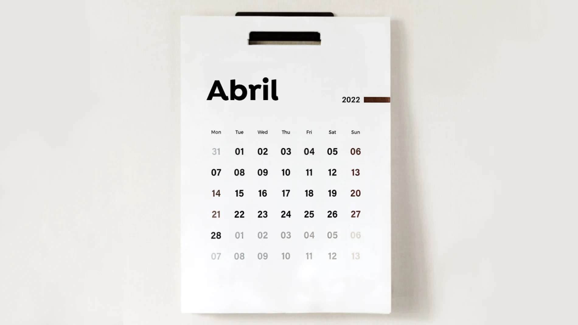 Calendario laboral abril 2022