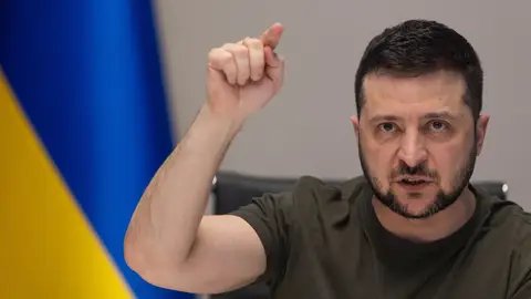 Volodímir Zelenski durante uno de sus discursos Volodímir Zelenski durante uno de sus discursos