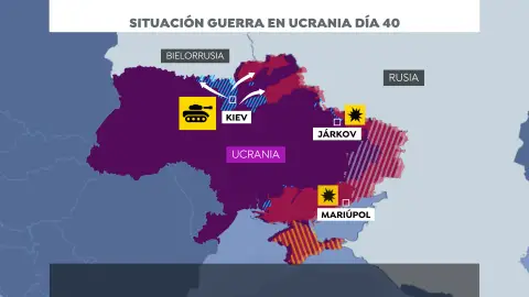 El mapa de la situación en Ucrania en el día 40 de guerra El mapa de la situación en Ucrania en el día 40 de guerra