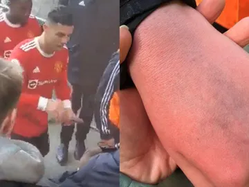 Cristiano Ronaldo le rompe el móvil a un menor en Goodison Park Cristiano Ronaldo le rompe el móvil a un menor en Goodison Park