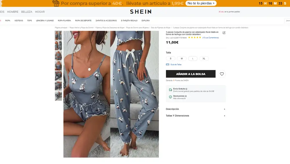 Pijama de tres piezas Shein