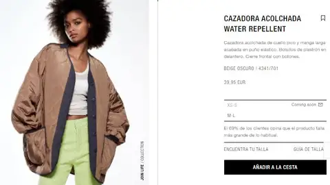 Chaqueta acolchada de Zara beige oscuro Chaqueta acolchada de Zara beige oscuro