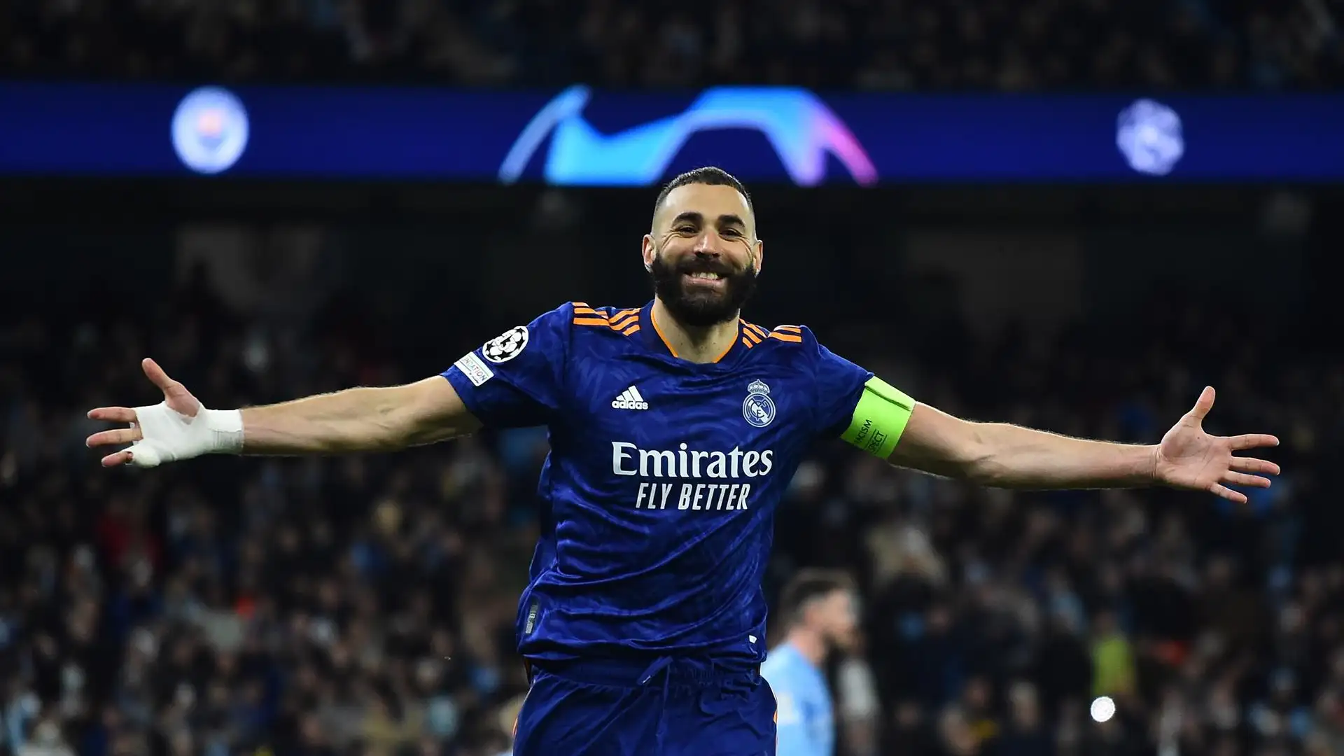 Benzema, tras marcar en el Etihad Stadium