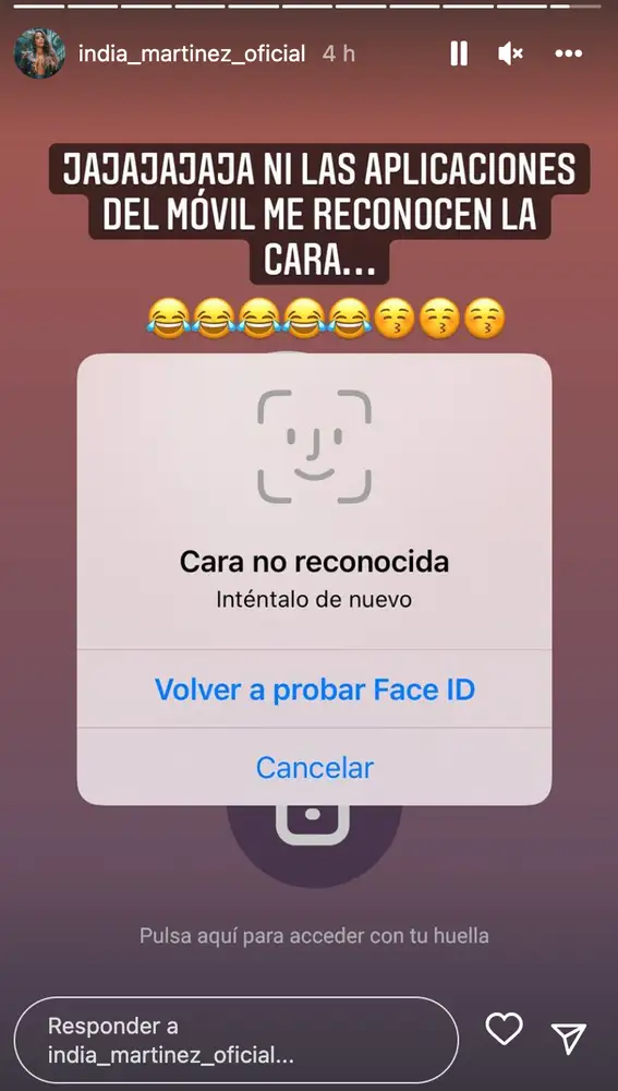 India Martínez muestra cómo el móvil no le reconoce