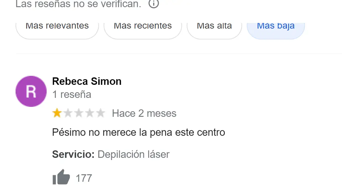 La respuesta viral de un centro de depilaci&oacute;n a la valoraci&oacute;n negativa de una clienta: "Buena estancia en prisi&oacute;n"