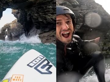 El surfista Guillermo Carracedo en la playa de las Catedrales