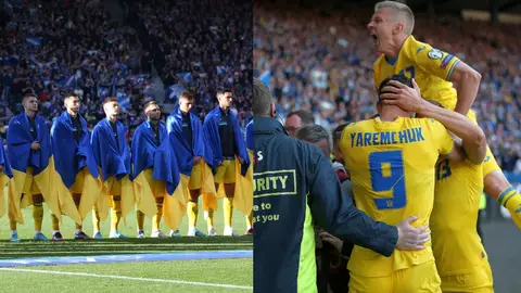 Los jugadores de Ucrania en su partido ante Escocia Los jugadores de Ucrania en su partido ante Escocia