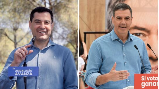 Pedro S&aacute;nchez y Juanma Moreno en actos de campa&ntilde;a por las elecciones de Andaluc&iacute;a