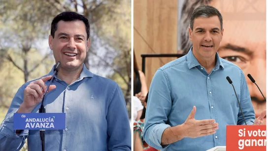Pedro Sánchez y Juanma Moreno en actos de campaña por las elecciones de Andalucía Pedro Sánchez y Juanma Moreno en actos de campaña por las elecciones de Andalucía
