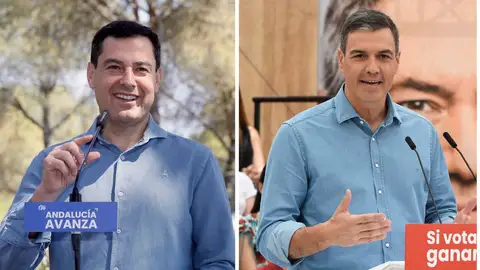 Pedro Sánchez y Juanma Moreno en actos de campaña por las elecciones de Andalucía Pedro Sánchez y Juanma Moreno en actos de campaña por las elecciones de Andalucía