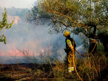 Labores de extinción del incendio forestal declarado este viernes en Caudiel (Castellón) 