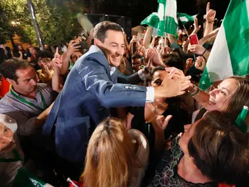 Juanma Moreno, exultante tras su victoria en las elecciones andaluzas Juanma Moreno, exultante tras su victoria en las elecciones andaluzas