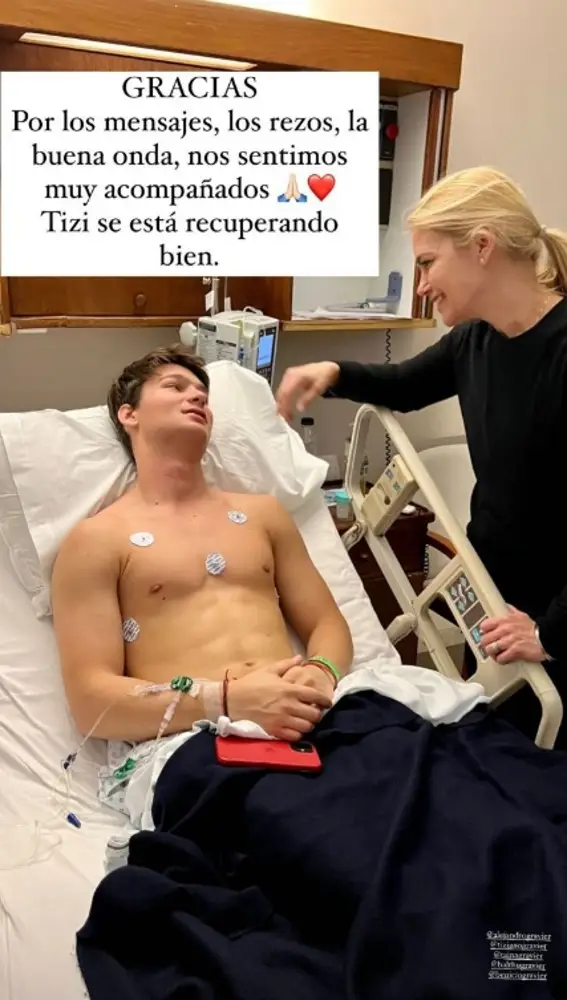 Story de Valeria Mazza con su hijo Tiziano en el hospital
