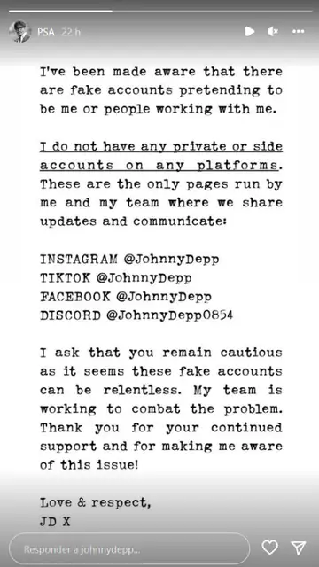 Comunicado Johnny Depp Comunicado Johnny Depp