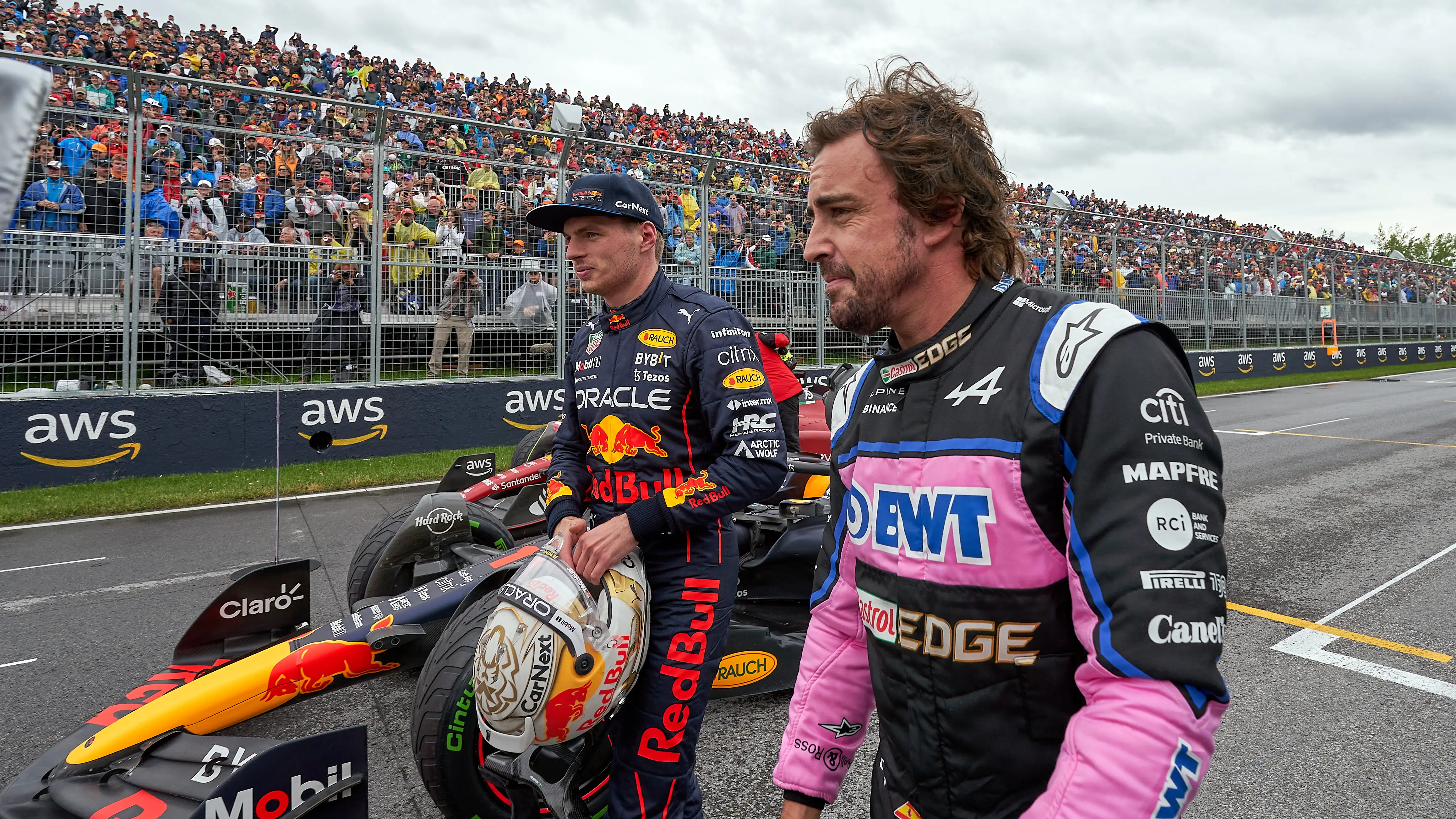 Fernando Alonso y Max Verstappen tras la clasificación del GP de Canadá Fernando Alonso y Max Verstappen tras la clasificación del GP de Canadá